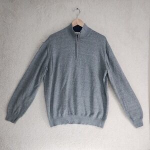 Gaz Man Sweater Mens L Gray Quarter Zipper Confort Stretch Knit Cotton Blend